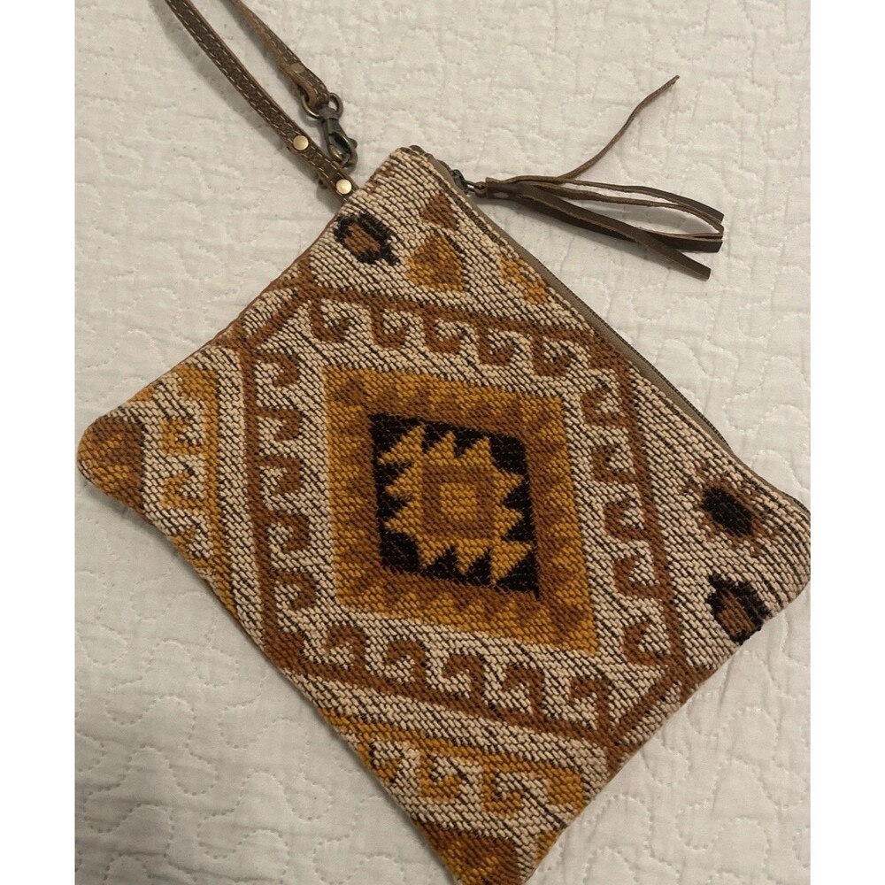 Myra Upcycled Cowgirl Western Hippie Wristlet Clutch Bag Handbag Brown Purse